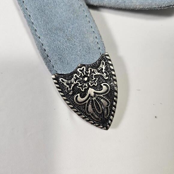 Free People Black Rock Belt Blue Suede Western Cowgirl Coastal Silver Buckle - Picture 7 of 11